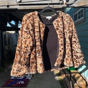Leopard Faux Fur cropped 3/4 sleeve Jacket 🖤